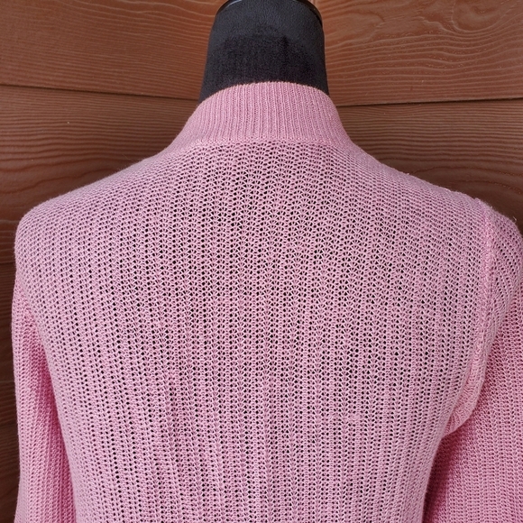 Talbots Linen Pink Open-Front Women's Sweater Faux Pockets - Picture 9 of 13